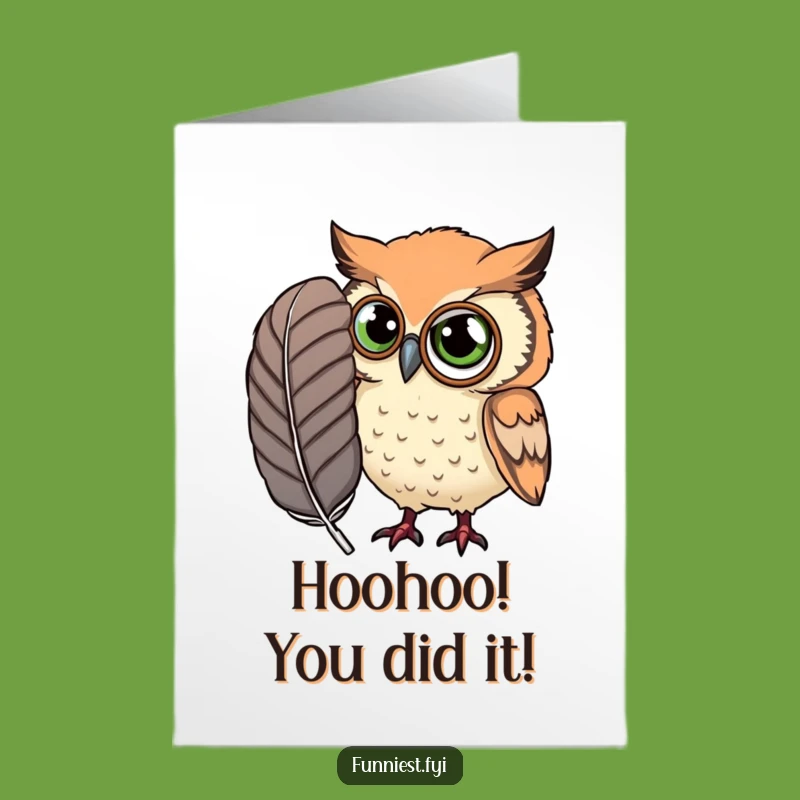Free Printable Congrats Card: Owl Monocle Feather Insight - Downloadable Humorous Card