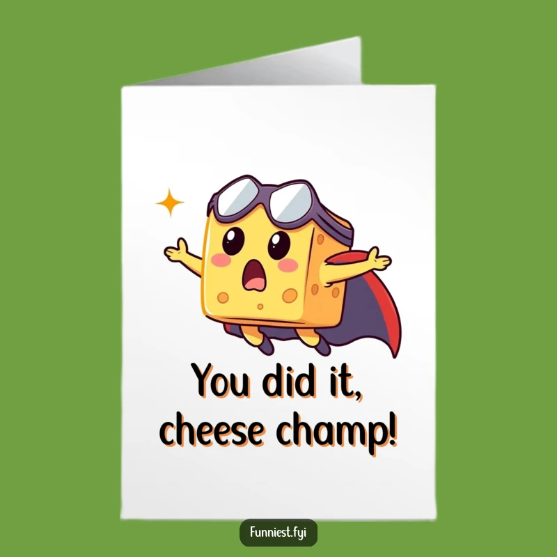 Free Printable Congrats Card: Flying Cheese Hero - Funny Downloadable Celebration!