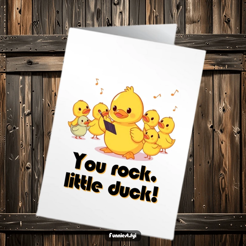 Free Printable Congratulations Card: A bashful rubber ducky attempts to lead a mini orchestra, a charming congratulatory message.