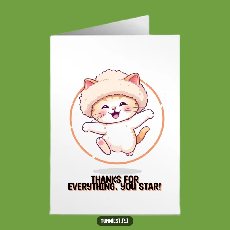Free Printable Thank You Card: Funny Cat Sparkle Hoop Leap - Express Gratitude with Downloadable Fun