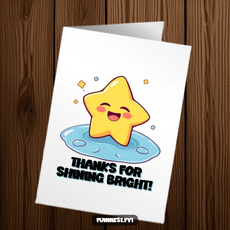 Funny Free Printable Thank You Card: A happy star character winks while falling into a puddle, sending thanks with a splash.