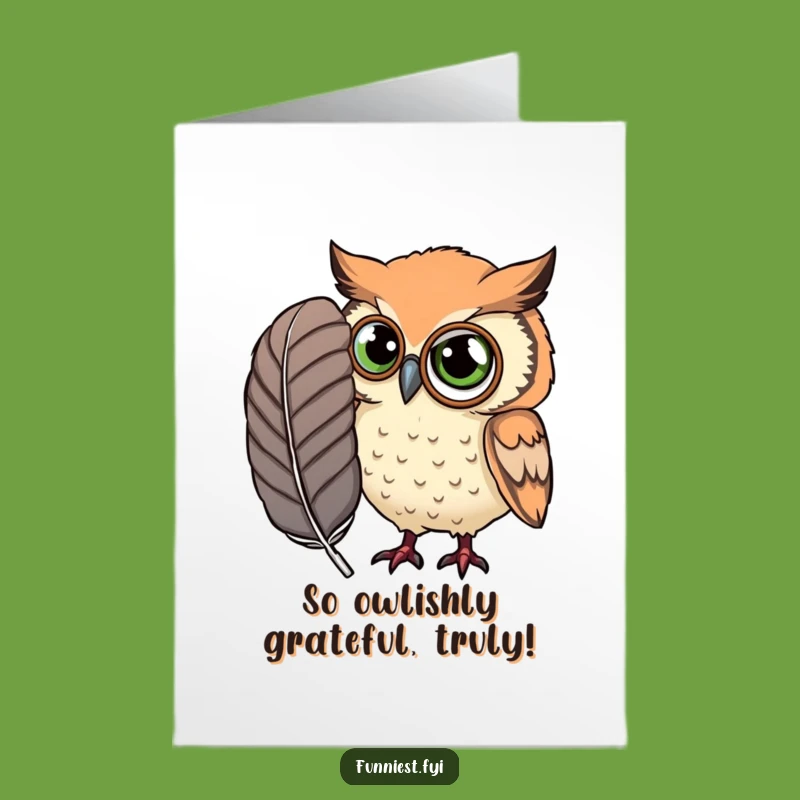 Free Printable Thank You Card: Owl Monocle Feather Thanks - Express Gratitude with Downloadable Humor