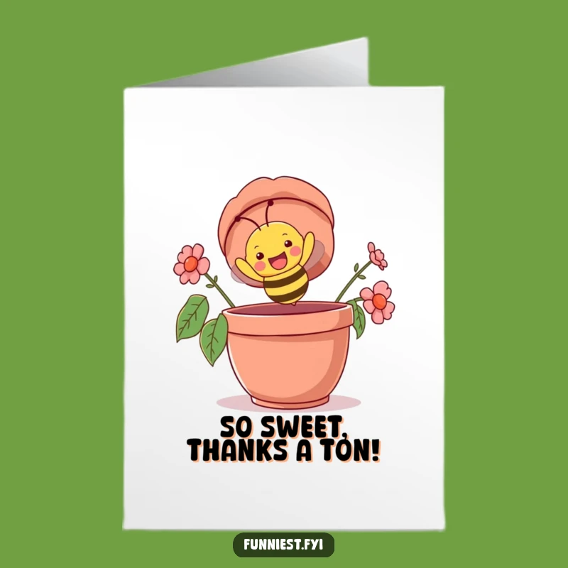 Free Printable Bee Thank You Card - Humorous Flowerpot Dive Expressing Gratitude