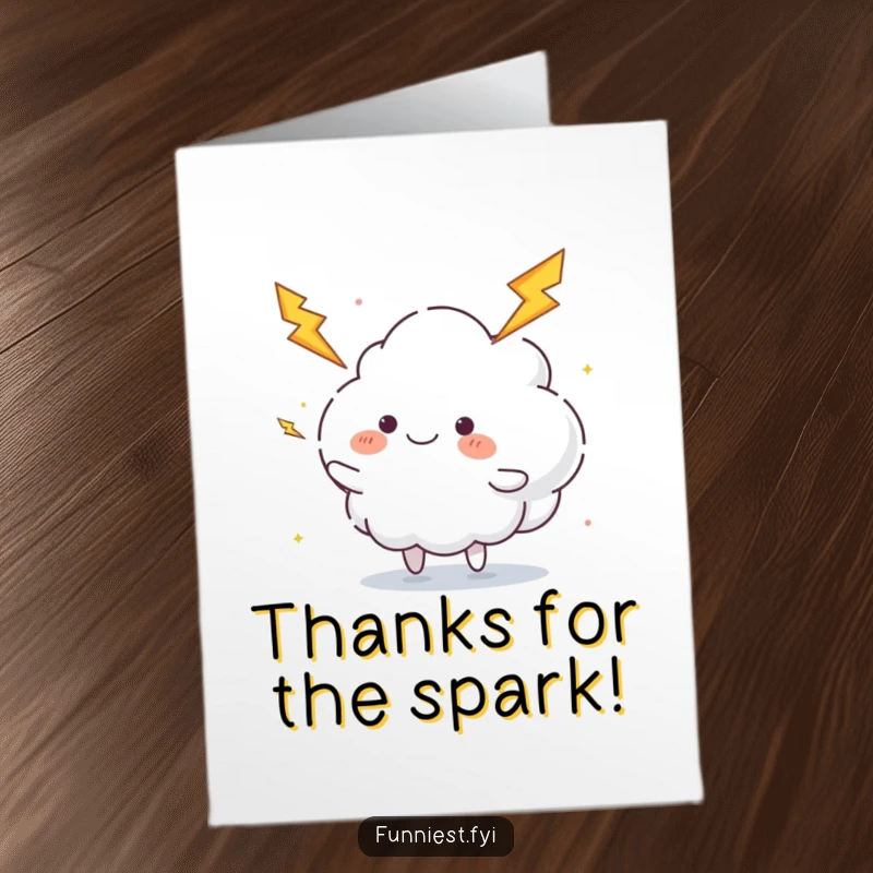 Funny Free Printable Thank You card: a fluffy cloud juggles lightning bolts, a humorous and shocking way to say thanks.