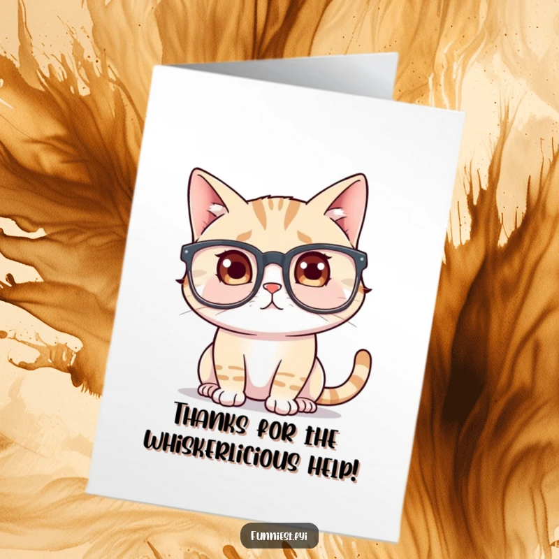 Funny Free Printable Thank You Card: Cat looking confused while wearing oversized glasses, a comical take on gratitude.