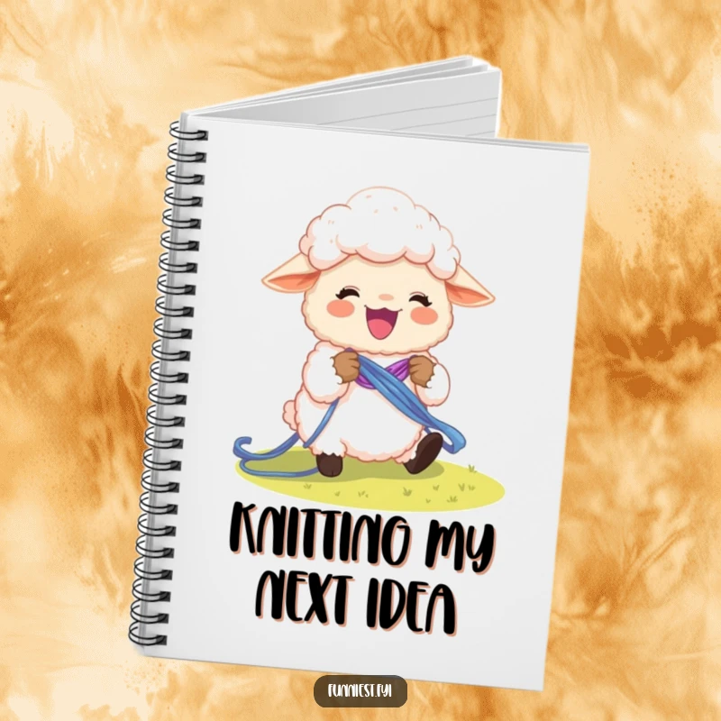 Funny sheep character knitting a rainbow, perfect for jotting down creative ideas and colorful thoughts.