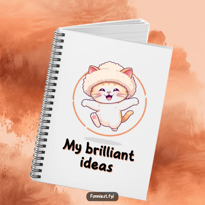 Funny Notebook with a happy cat in a fluffy hat leaping through a sparkling hoop, ready for your notes and dreams.