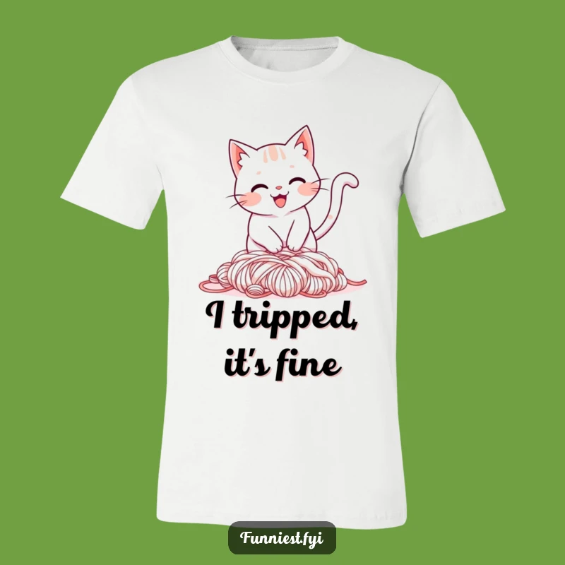 Funny Cat Yarn T-Shirt: Tripping Feline Tee - Hilarious Gift for Cat Lovers!