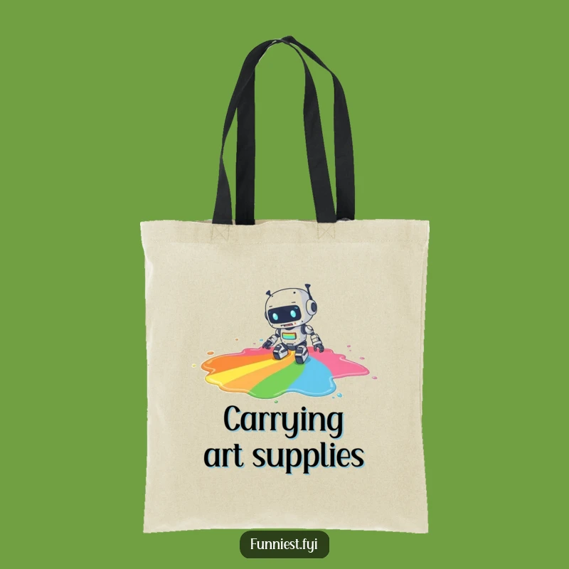 Funny Robot Paint Puddle Tote Bag, A Humorous Accessory for Art Lovers