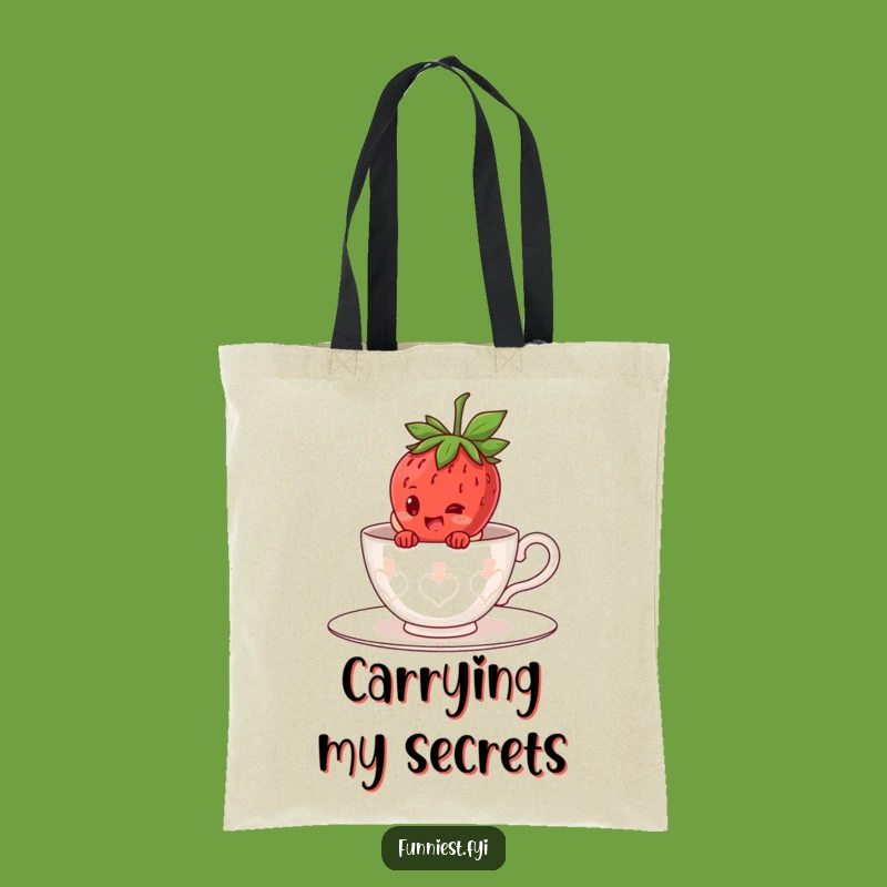Funny Strawberry Teacup Tote Bag: Giggling Character Hiding Carry-All, Gift!