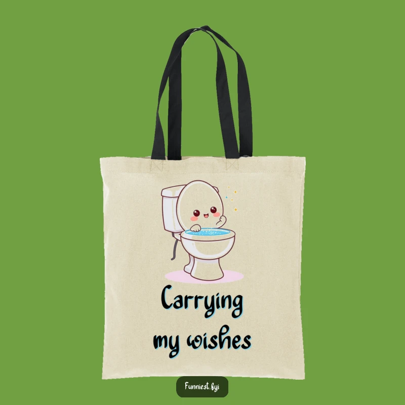 Funny Toilet Wish Tote Bag: Friendly Character Granting Wishes Glitter Carry-All, Gift!
