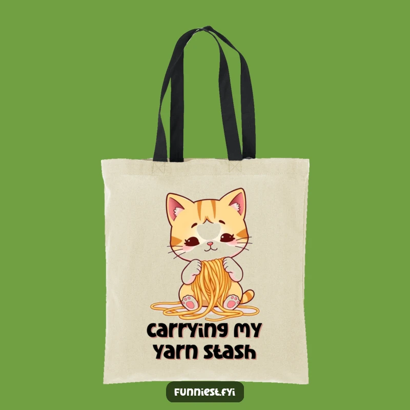 Funny Cat Knitting Spaghetti Tote Bag, Puzzled Feline Accessory, Practical Humorous Gift
