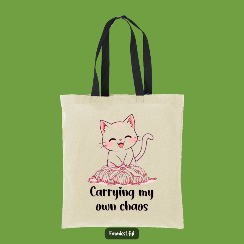 Funny Cat Yarn Tote Bag: Tripping Feline Carrier - Stylish and Hilarious Gift!