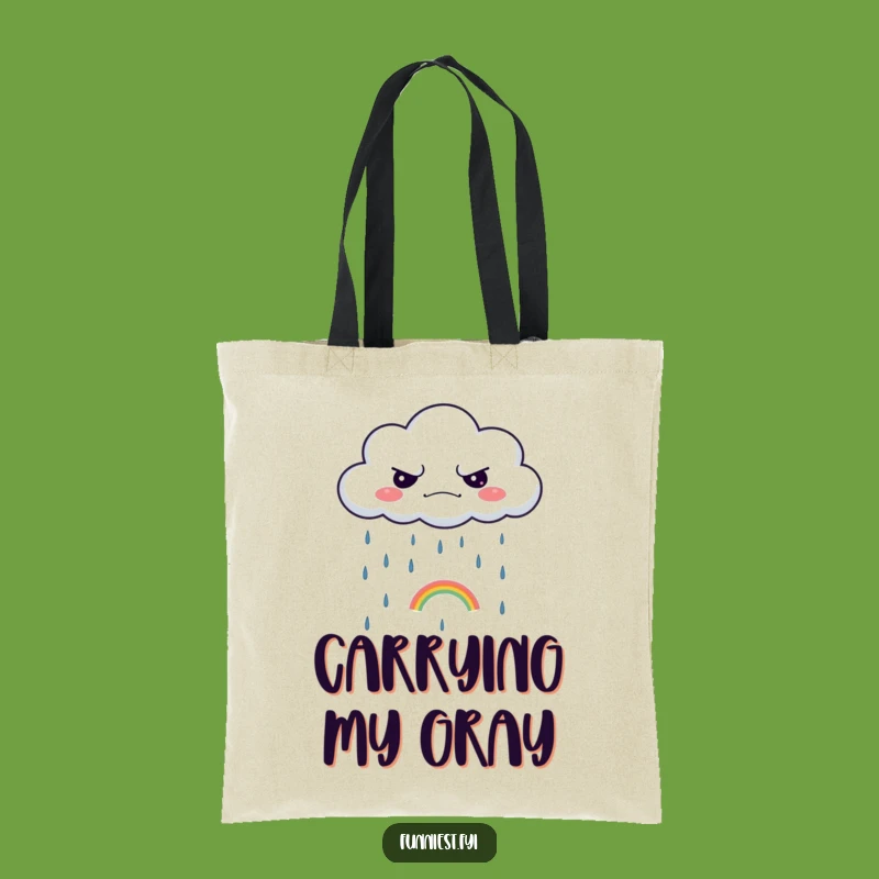 Funny Grumpy Cloud Tote Bag: Sarcastic Carry-All, Tiny Rainbow, Perfect Gift